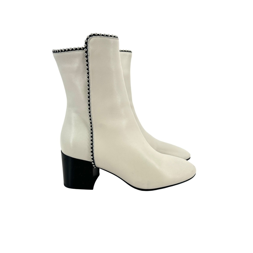 Aquatalia Faustina Weatherproof Boots Ivory studded womens 7.5 leather heel
